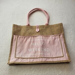 Canvas Brown and Pink Weekend Bag Loop Button Closure 17 x 13 x 5